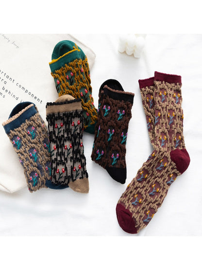 Rufia - Vintage Embroidered Mid-Calf Socks - Soft &amp; Chic