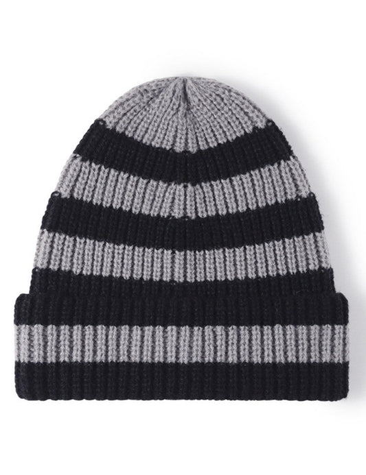 Stripe Contrast Color Knit Beanie