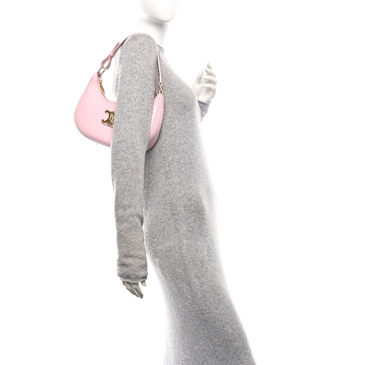 Smooth Calfskin Medium Strap Ava Triomphe Shoulder Pastel Pink