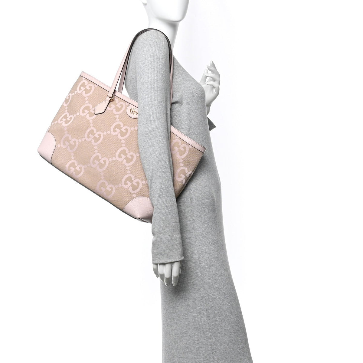 Monogram Jumbo GG Textured Dollar Calfskin Medium Ophidia Shopping Tote Beige Perfect Pink