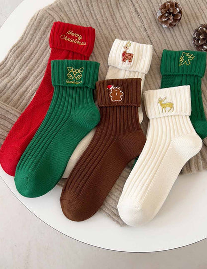 Cute Bear Embroidered Christmas Cozy Crew Socks
