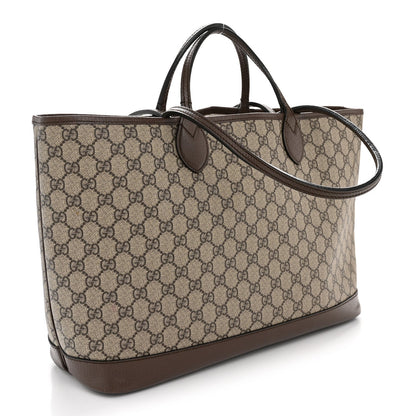 GG Supreme Monogram Textured Calfskin Medium Ophidia Shoulder Tote Bag Beige Ebony New Acero