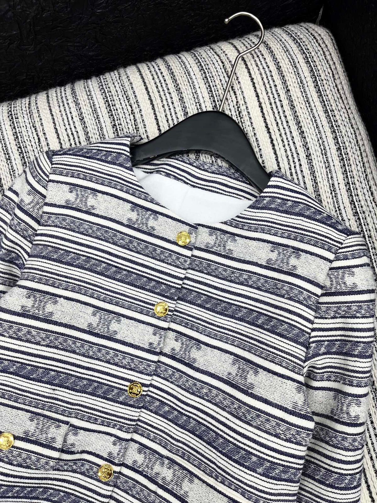 Celine 25 Jacket Blazer White With Black Stripes 301223