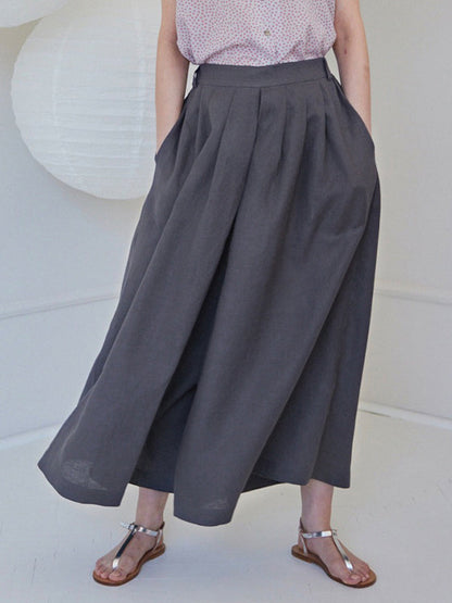 High Waisted Loose Pleated Pockets Solid Color Casual Pants Bottoms
