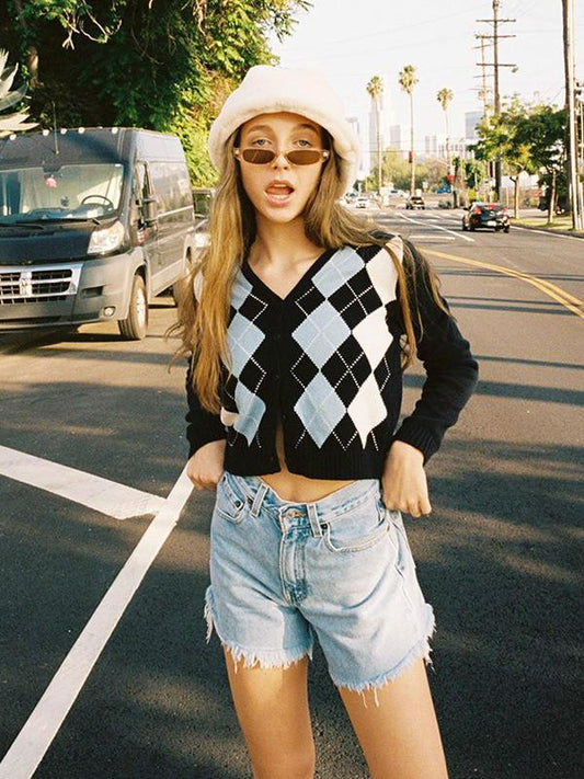 Autumn Fashion Casual 100-Neck V-Neck Linge Long-Sleeved Knitted Cardigan Sweater
