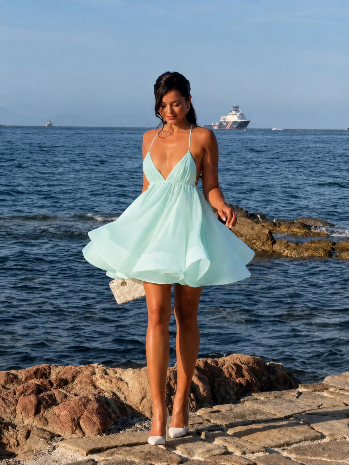 Selene Halter Chiffon Mini Dress