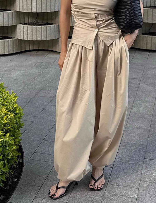 Simple Solid Color Elastic Waist Harem Pants