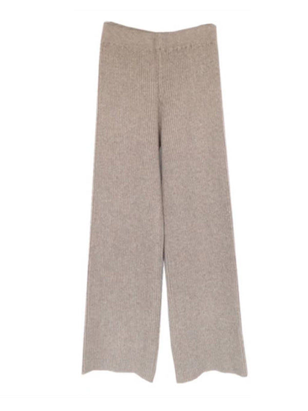Casual Loose Solid Color Half Turtleneck Sweater Tops & Wide Leg Pants Suits