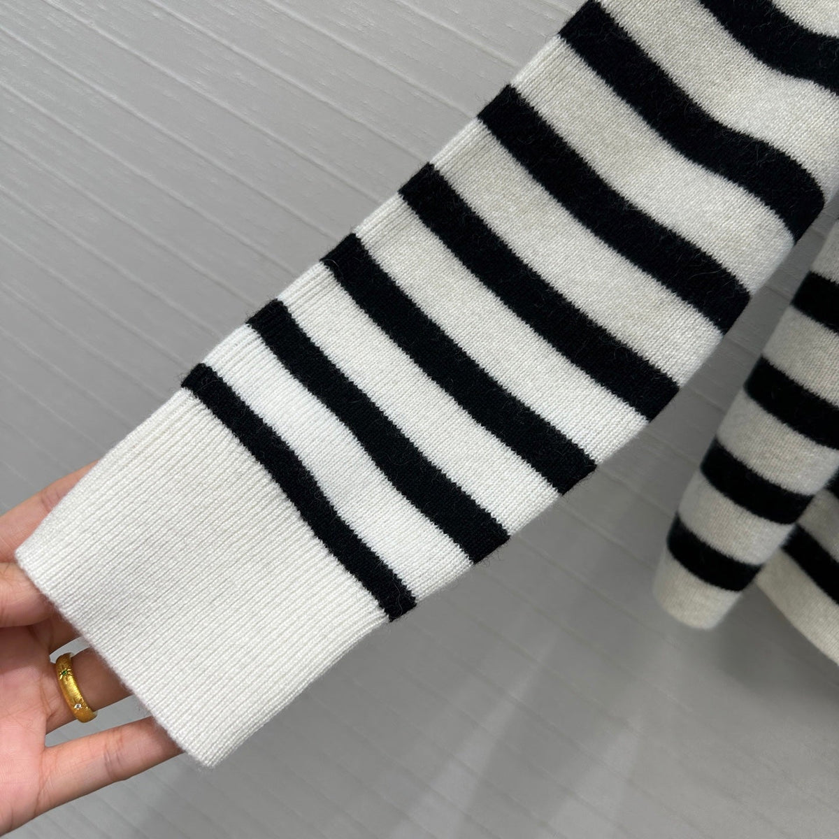 Celine 2025 Striped Sweater White Black Cashmere 318640