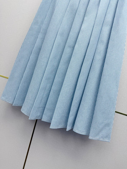 Miumiu 2026 Pleated Midi Skirt Blue Cotton 351548