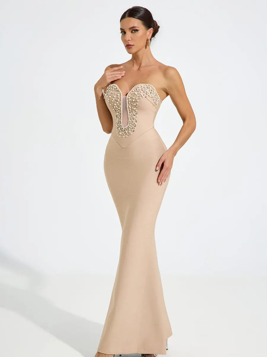 Ava Embellished Nude Mermaid Maxi Dress
