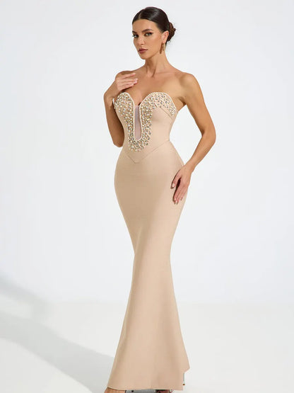 Ava Embellished Nude Mermaid Maxi Dress