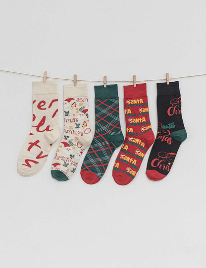 Winter Cute Print Christmas Cotton Crew Socks
