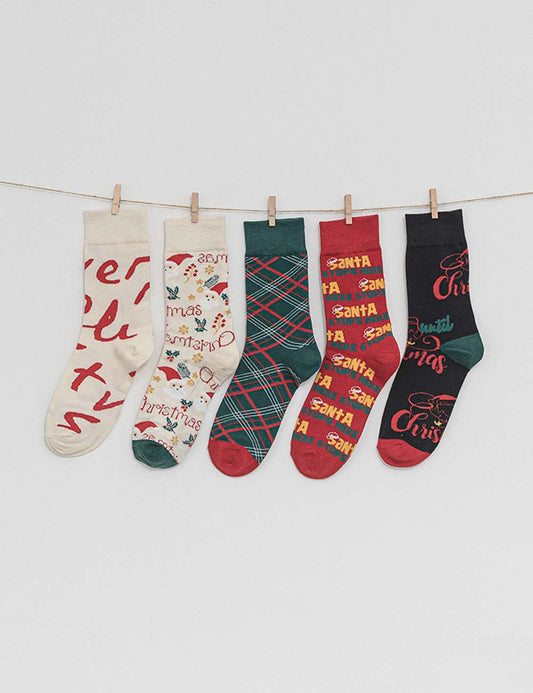 Winter Cute Print Christmas Cotton Crew Socks