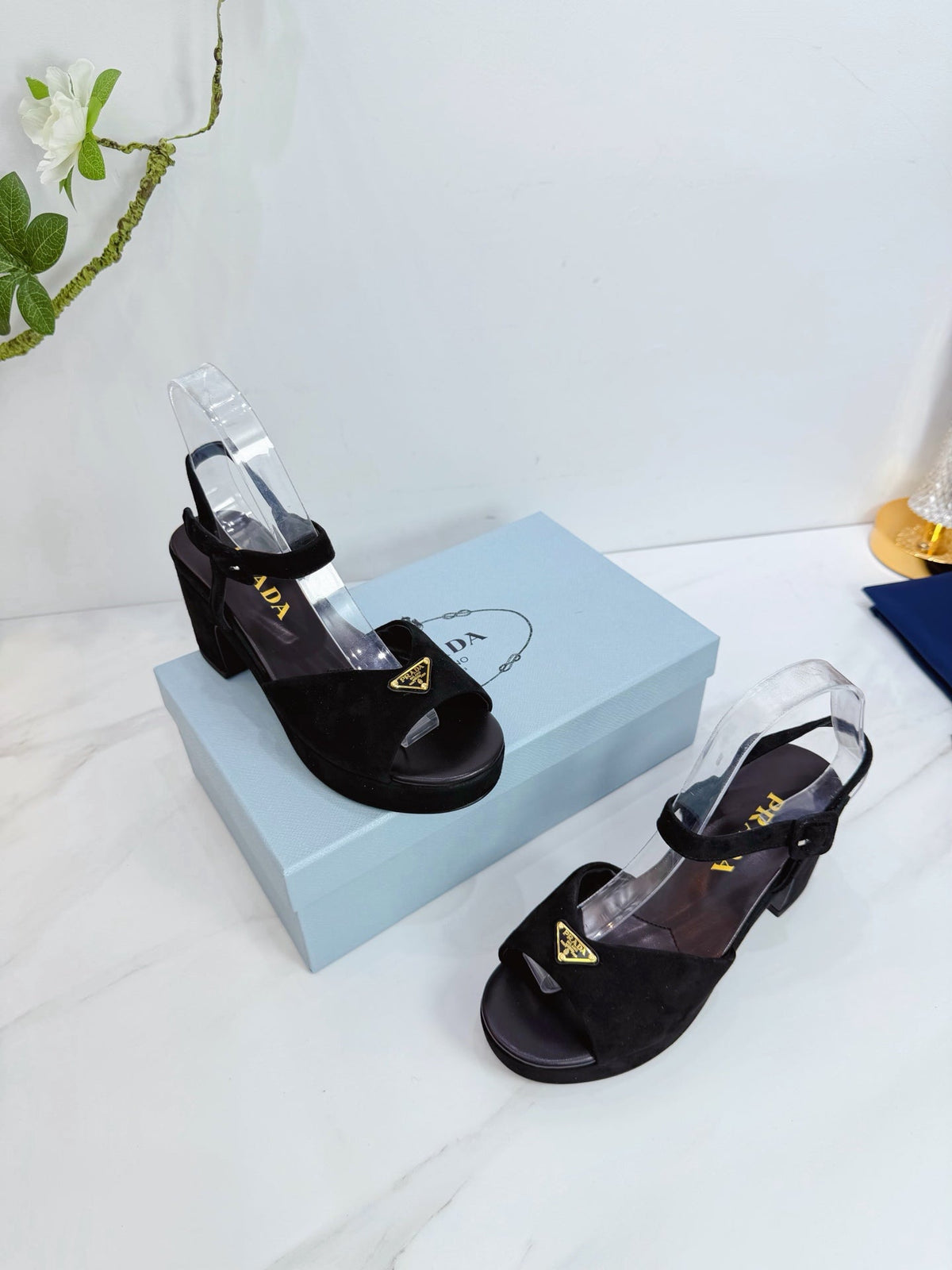PRA 26SS Platform Sandals 75 Black Suede Sheepskin 592387