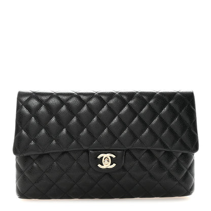 Caviar Quilted Flap Clutch Black