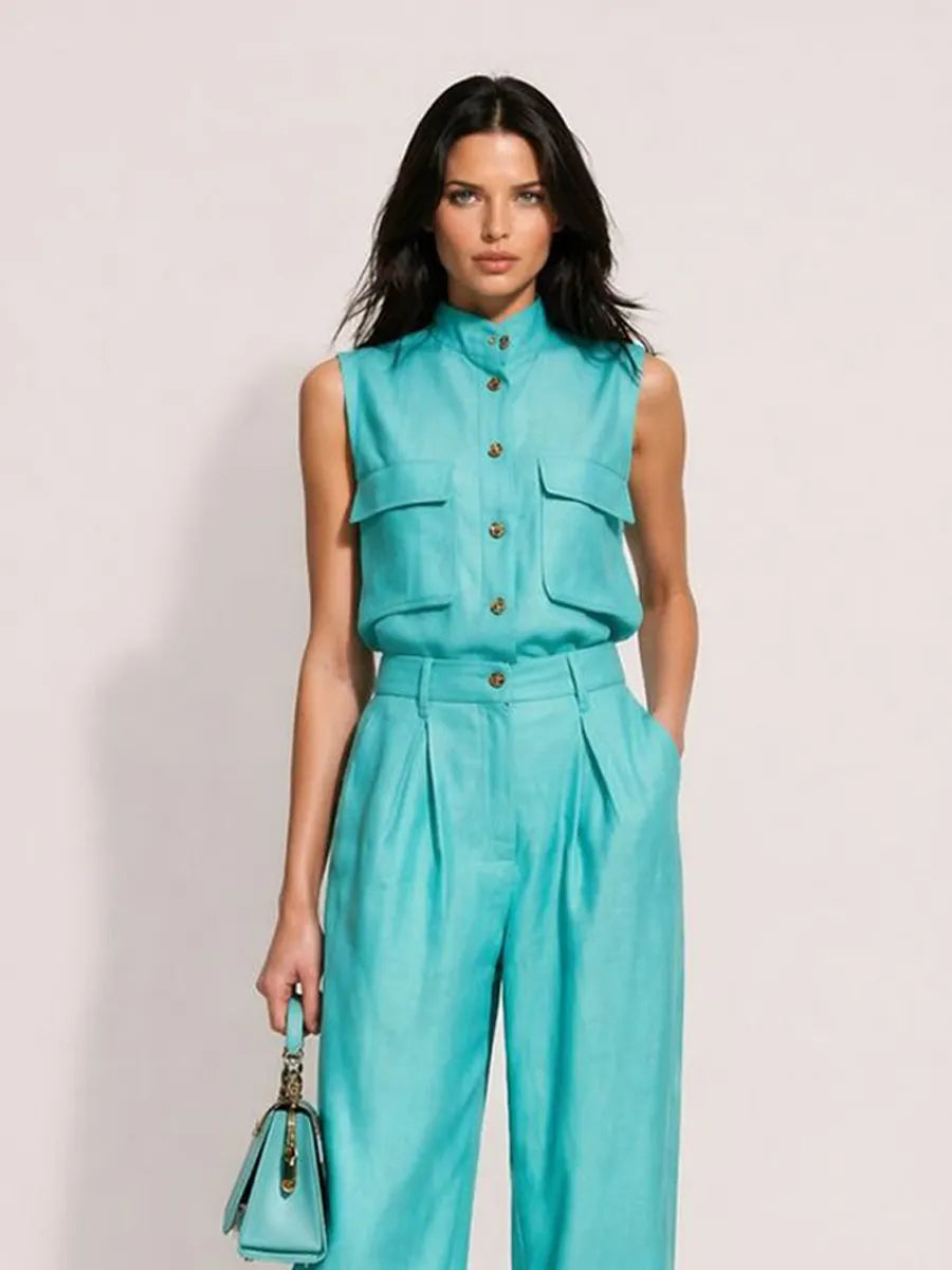 Briella Sleeveless Vest Wide-Leg Pants Set