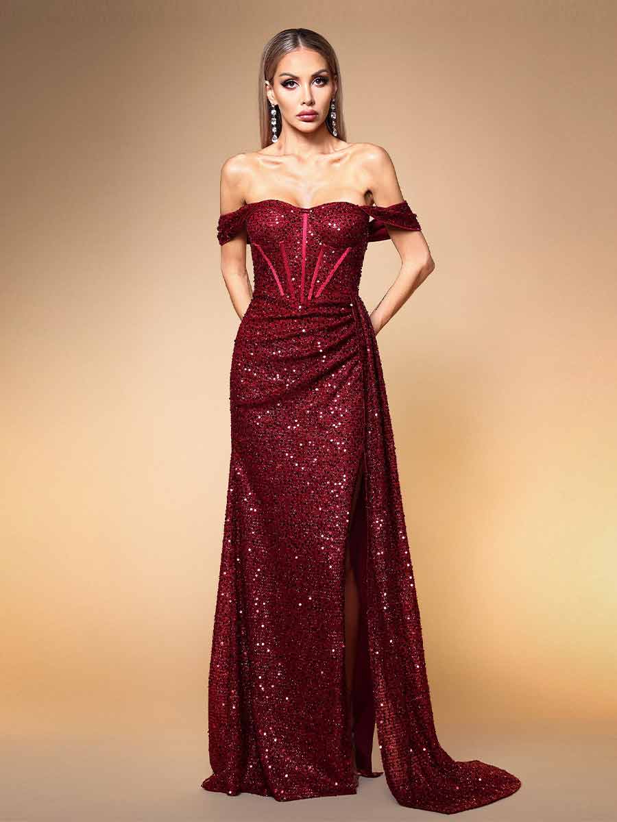 Beatrice Strapless Maxi Dress In Red