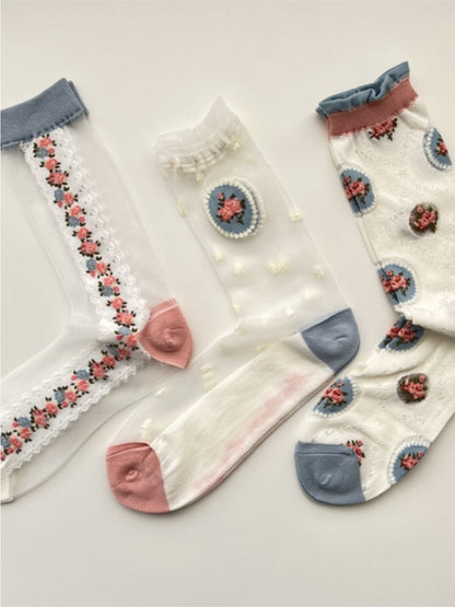 Rufia - Floral Lace Socks - Japanese Style