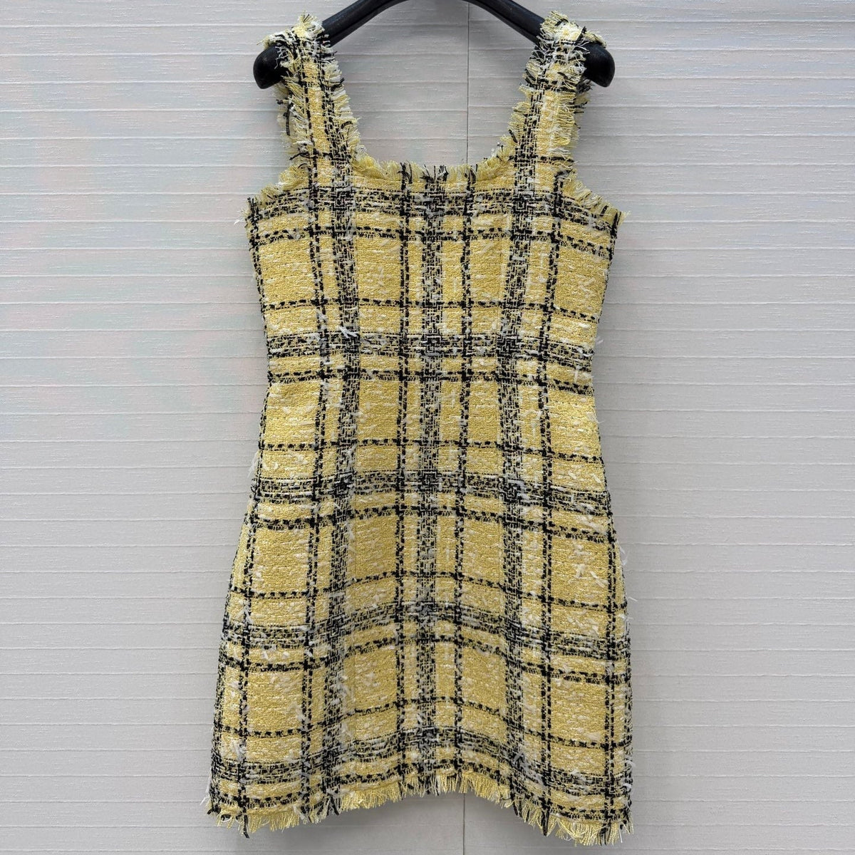 Balmain 26s Slip Dress Yellow Black Tweed 346071