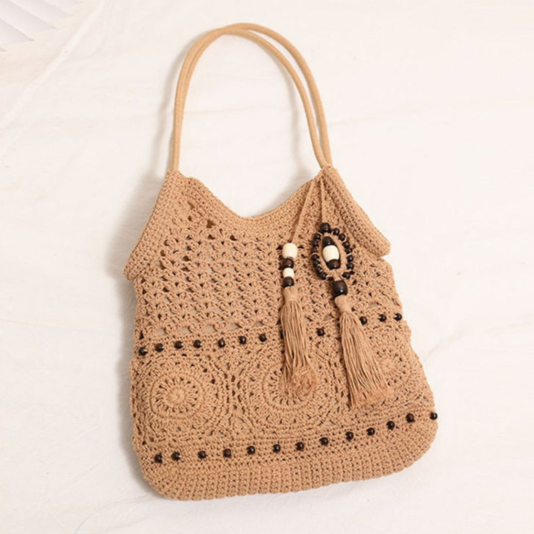 Cosbai - Boho Crochet Shoulder Bag With Zipper
