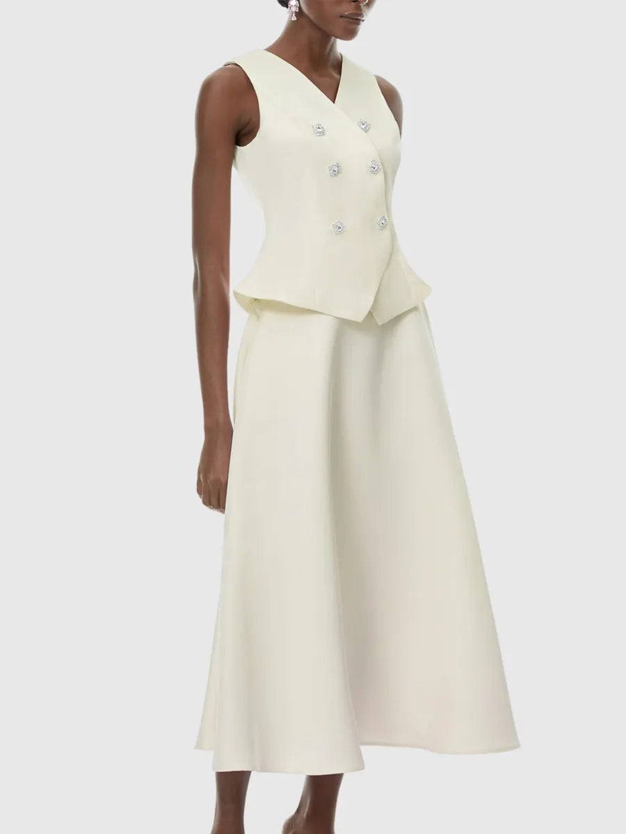 Eileen Crystal Embellished Vest & Midi Skirt Set