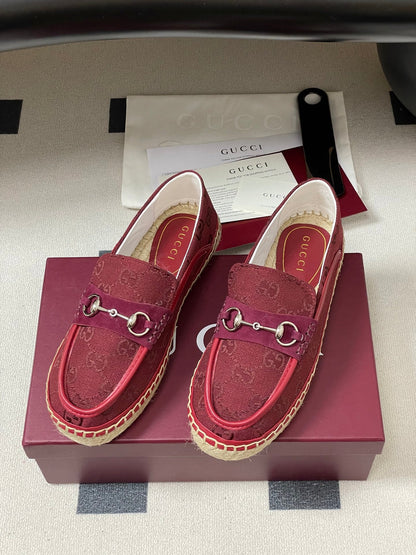 GG 26ss Slip-on Loafers Red Double G Canvas 593493