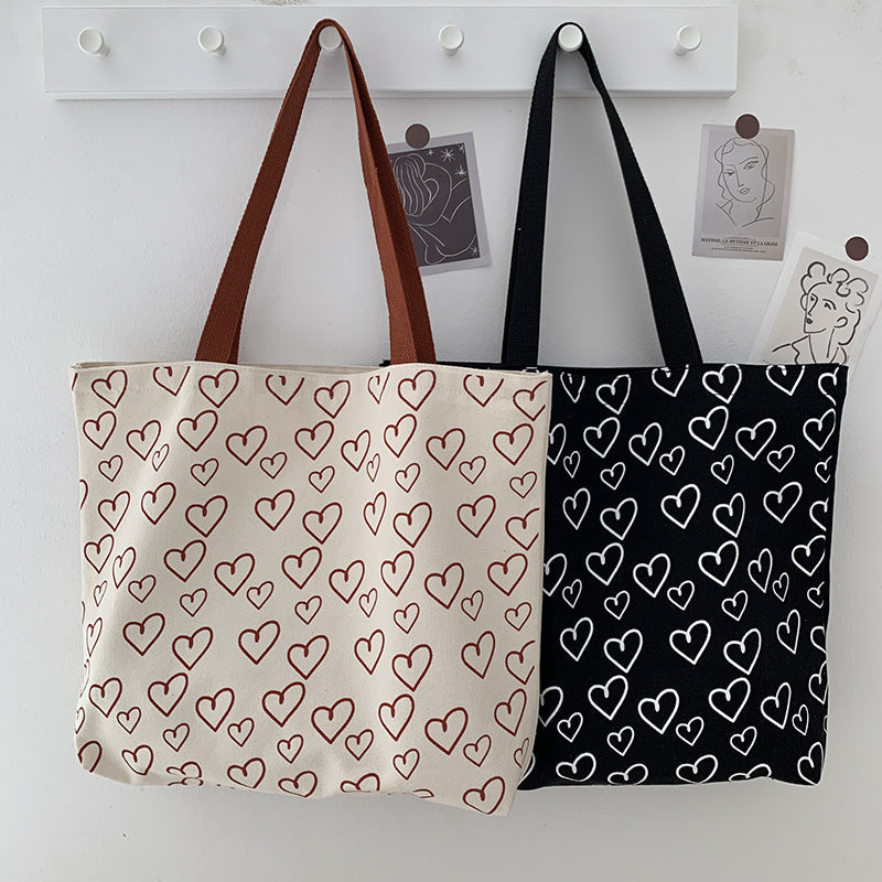 Heart Print Canvas Bag
