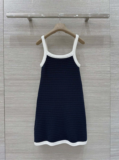 Gucci 25 Knitted Suspender Dress Blue White Cotton
