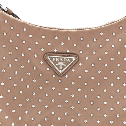 Tessuto Nylon Studded Mini Re-Edition Bag Brandy