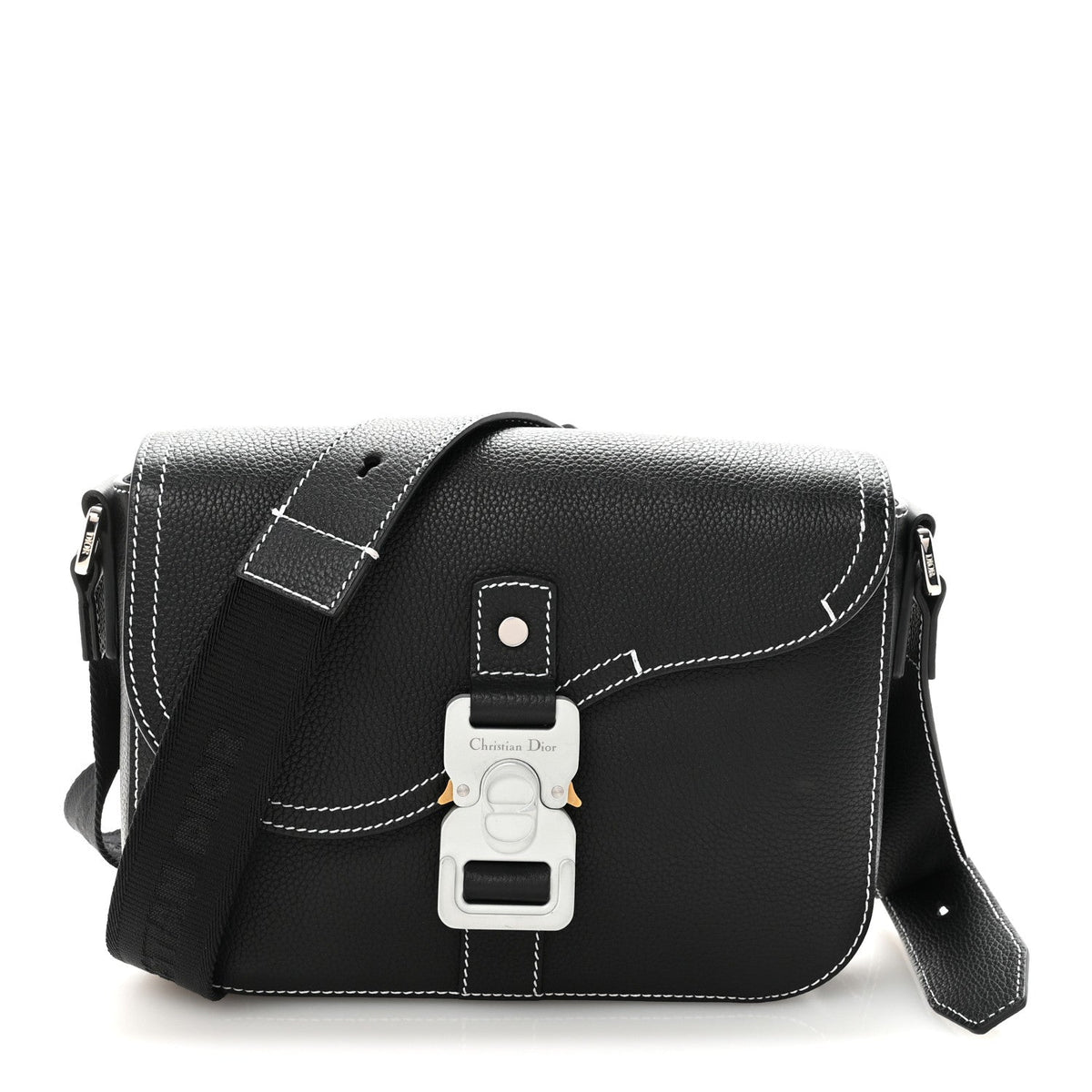 Grained Calfskin Medium Saddle Messenger Bag Black