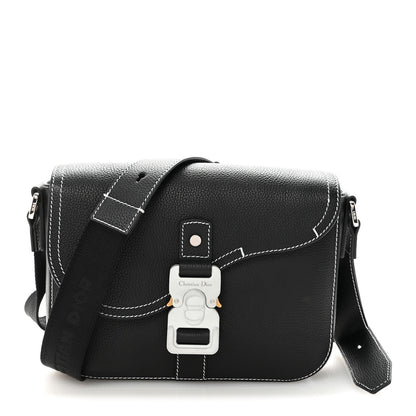 Grained Calfskin Medium Saddle Messenger Bag Black