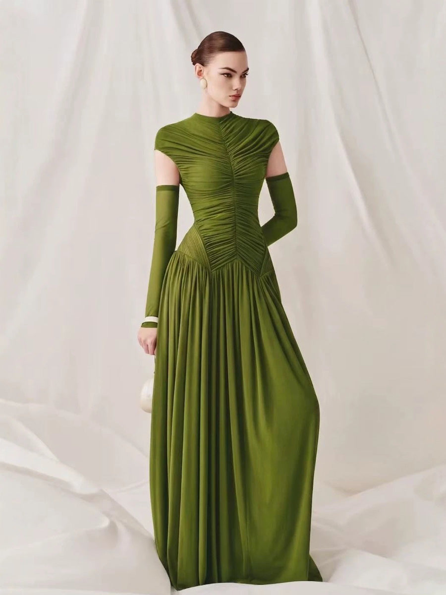 Ingrid Elegant Pleated Tulle Maxi Dress
