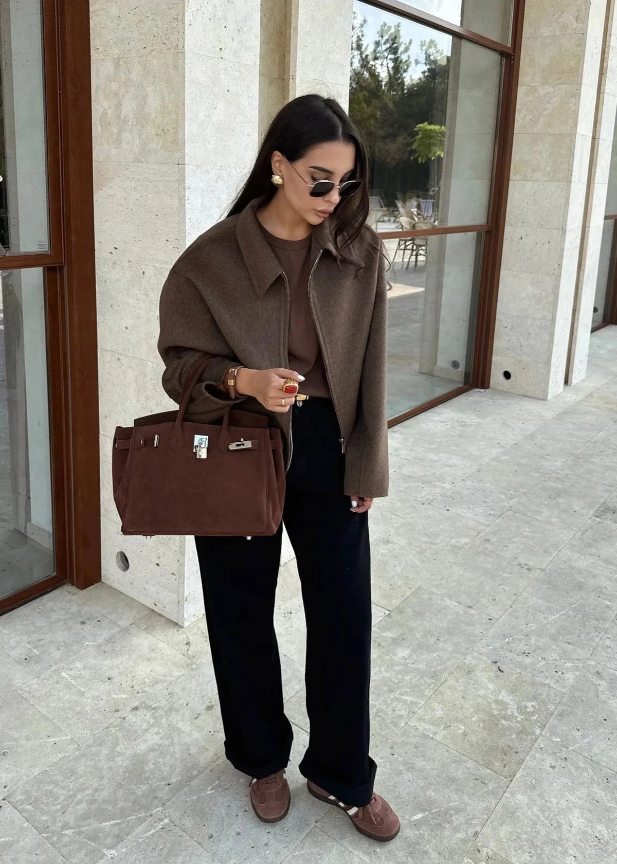 Woolen Lapel Jacket With Front Zipper Closure