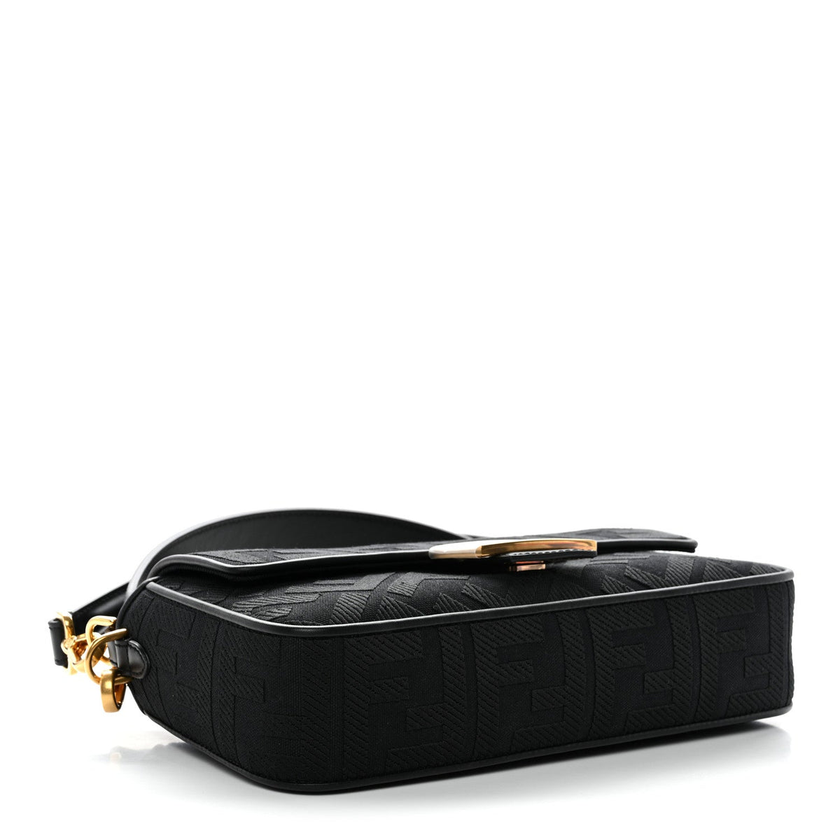 Canvas Vitello King Extra Strap FF Embroidered Baguette Black