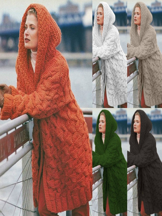 Cardigan Women'S Hemp Knitting Thickened Versatile Hooded Sweater Cardigan
