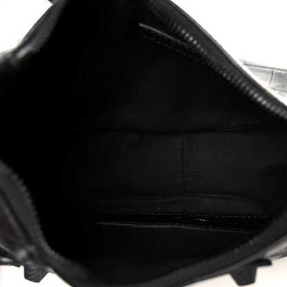 Extra Supple Calfskin Crocodile Embossed Monochrome Le Cagole Shoulder Bag XS Black