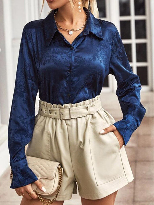 Long Sleeves Loose Jacquard Split-Joint Lapel Blouses&Shirts Tops