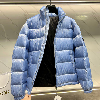 Dior Oblique Down Jacket Blue Jacquard Fabric