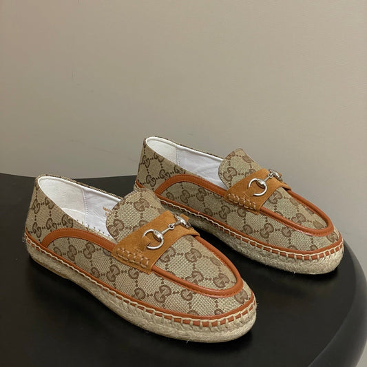 GG 26ss Slip-on Loafers Camel Beige Denim 593496