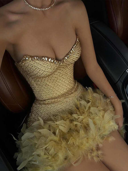 Zara Strapless Feather Mini Dress