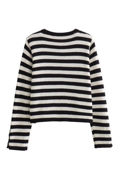 Fashion Casual Slim Fit Striped Cardigan Cropped Top