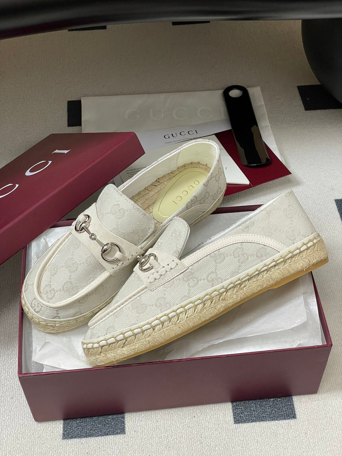 GG 26ss Slip-on Loafers Ivory Denim 593495