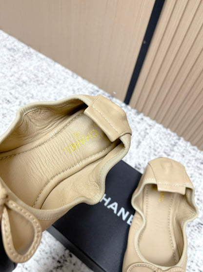 Chanel 26SS Ballet Flats Shoes Beige in Lambskin 591391