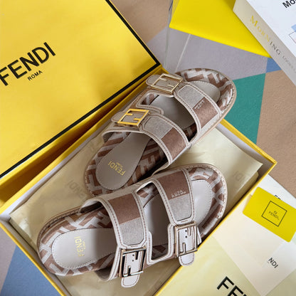 FF Feel Light Brown Grey Canvas Slide