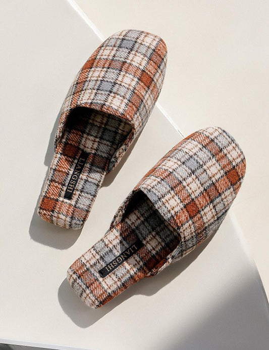 Plaid Color Block Soft Simple Slippers