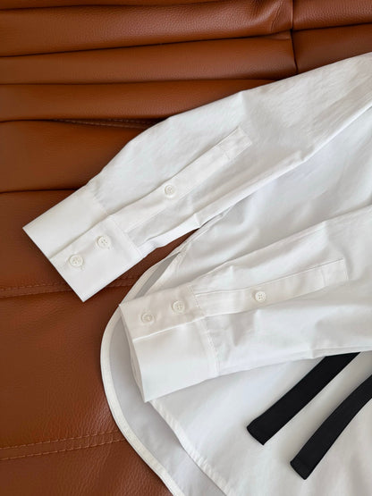 Prada Plain Shirt Doll Collar White Black Cotton 337467