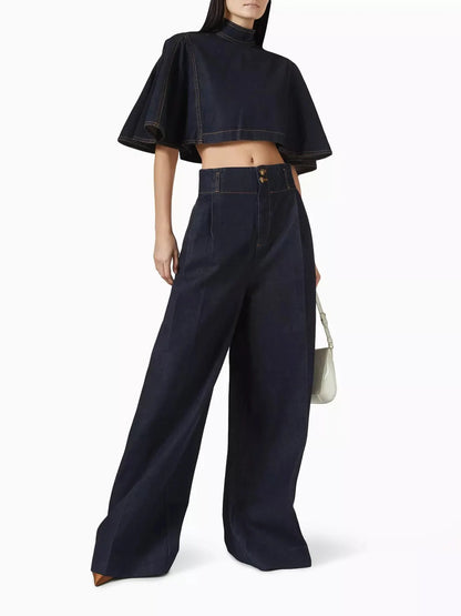 Savannah Minimalist-style Denim Top and Trousers Set