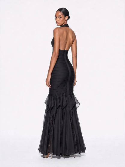 Coraline Halter-Neck Ruffled Backless Maxi Dress