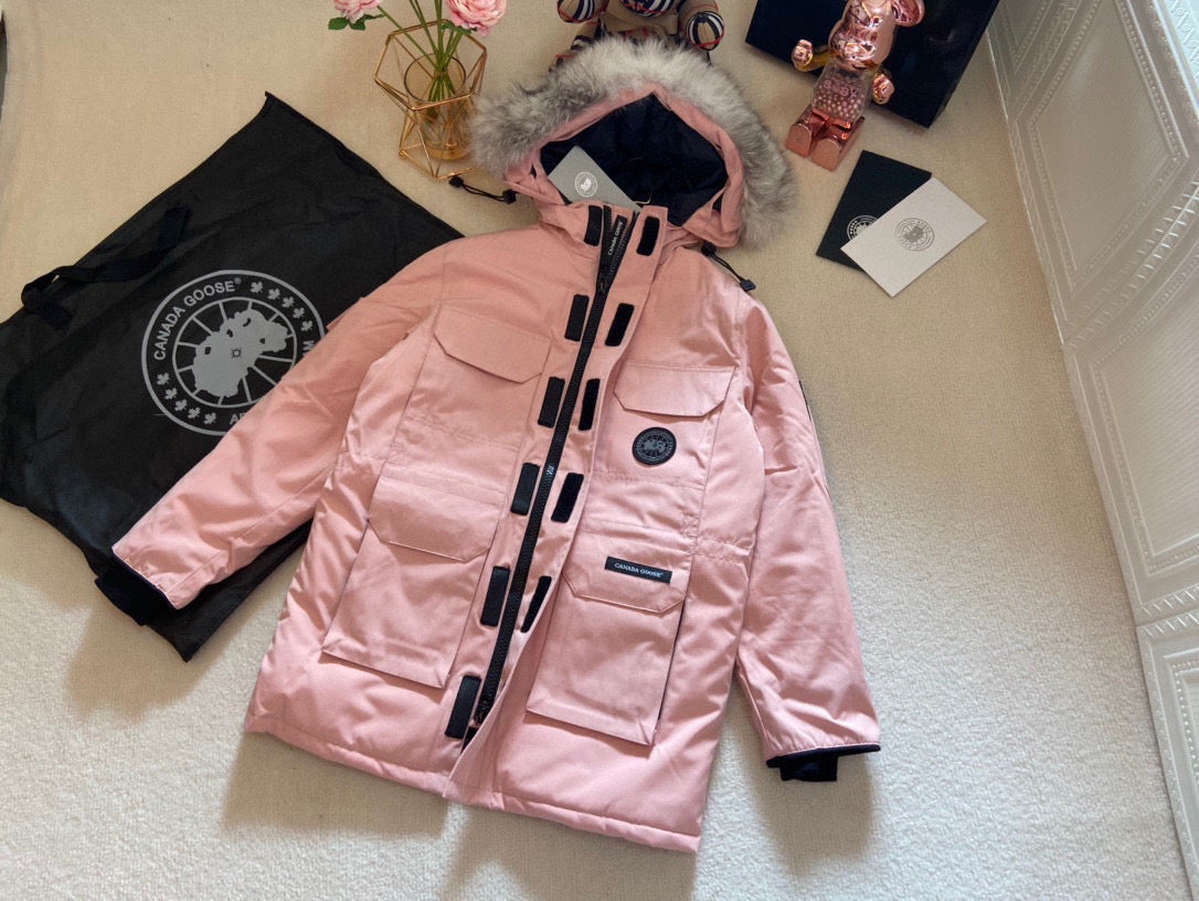 Canada Goose Children Jacket Wolf Fur Sandy Pink Polyester Cotton